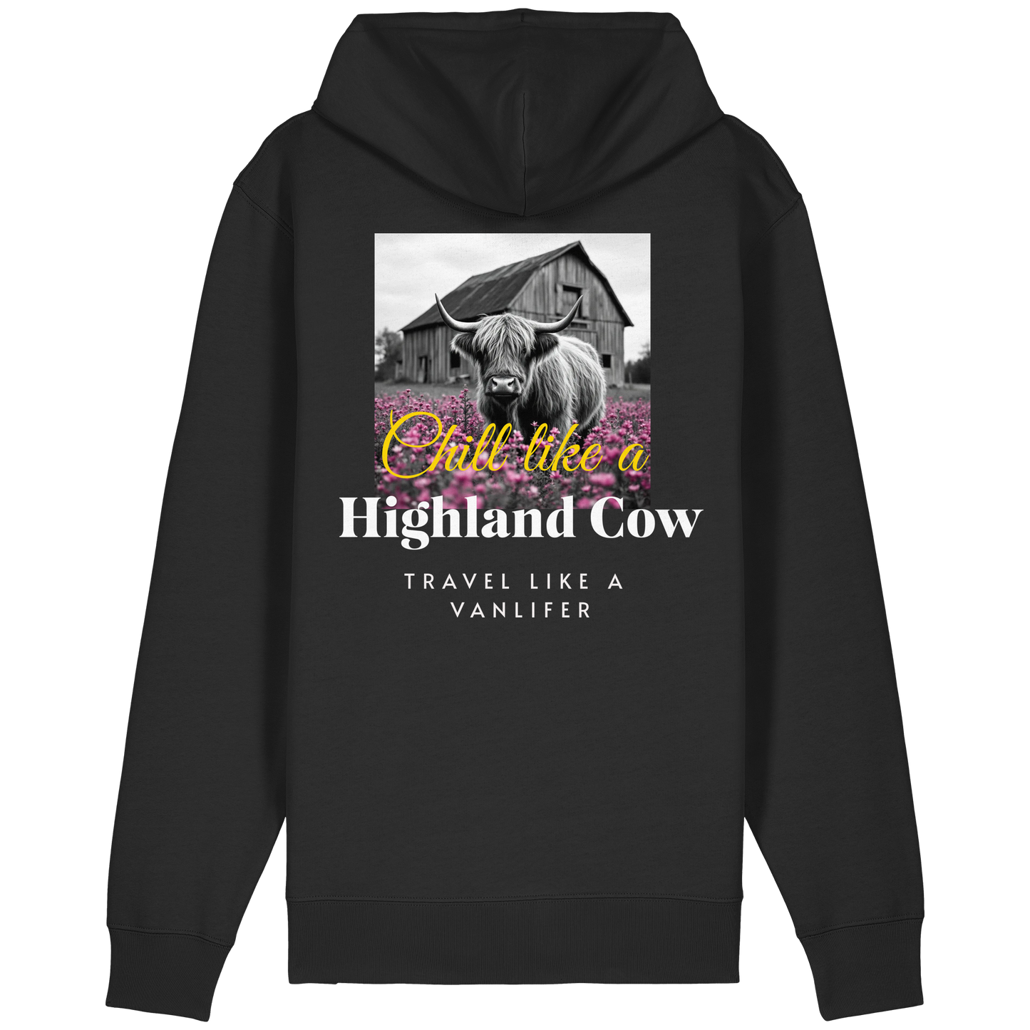 Chill like a Highland Cow – Bio Zipper Hoodie (Unisex, Rückendruck)