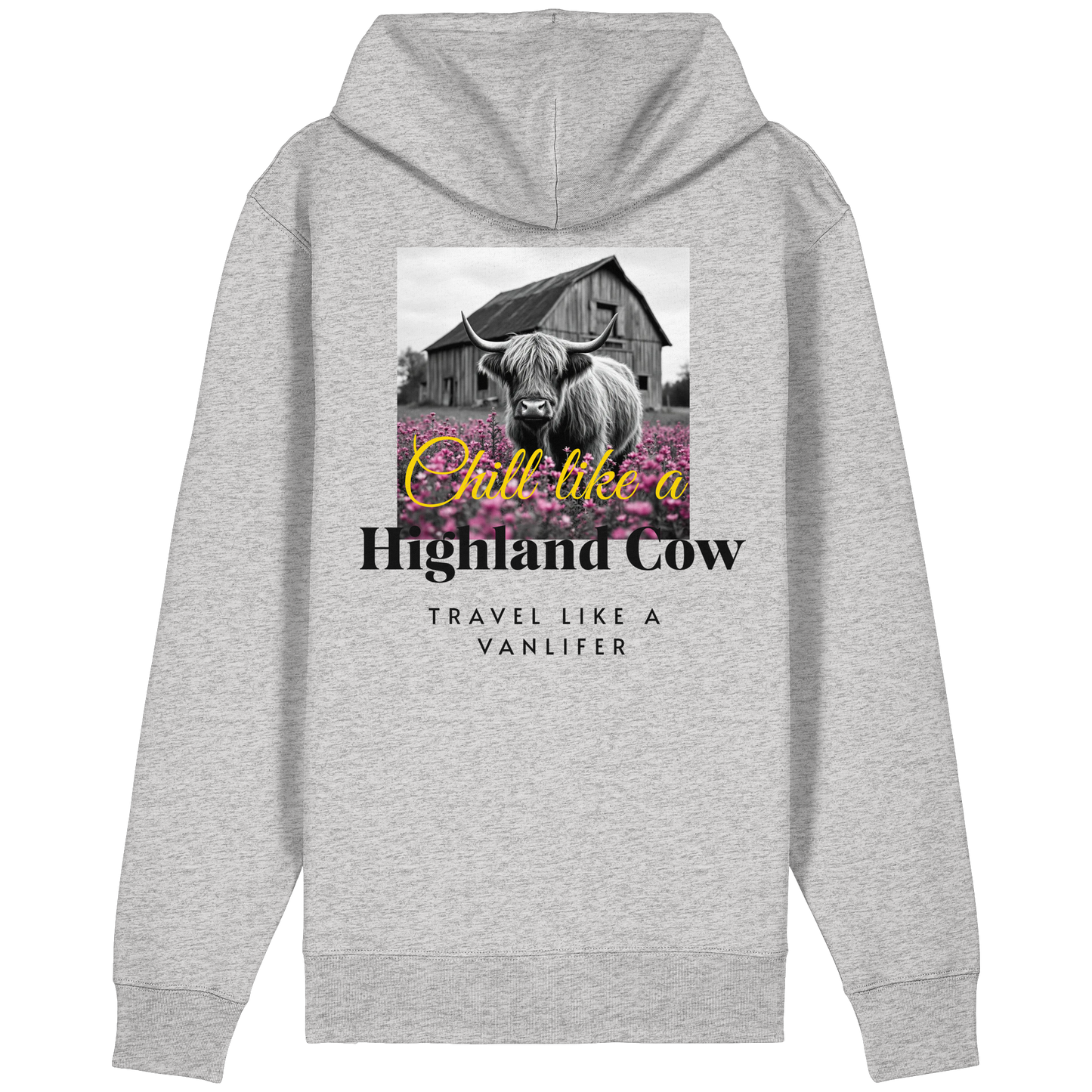 Chill like a Highland Cow – Bio Zipper Hoodie (Unisex, Rückendruck)