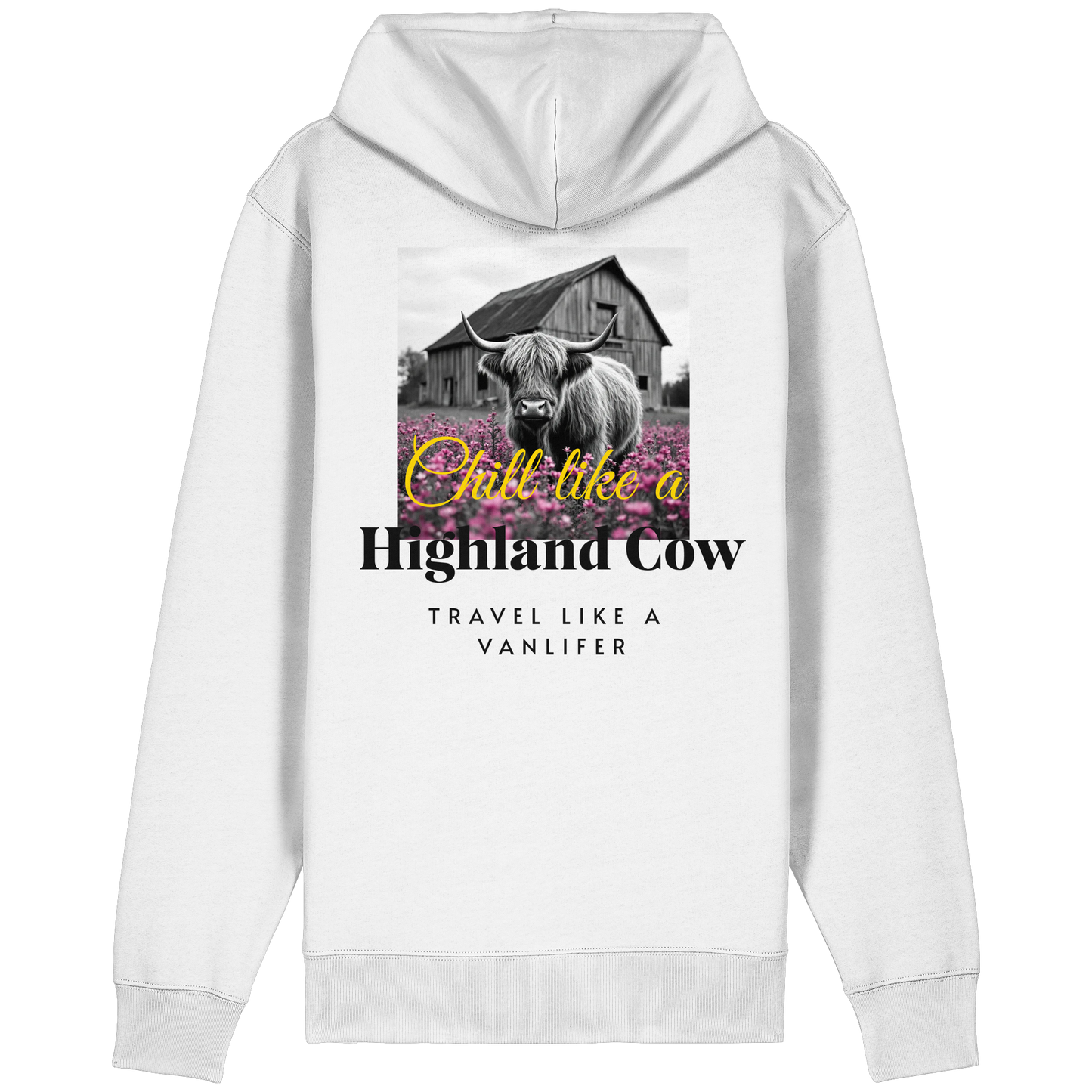 Chill like a Highland Cow – Bio Zipper Hoodie (Unisex, Rückendruck)