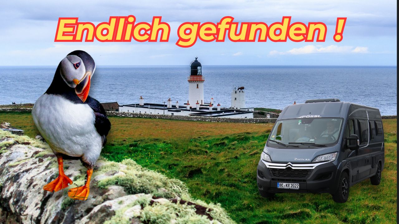Thumbnail Schottland Roadtrip Teil 5 mit Papageientaucher, Leuchtturm Dunnet Head und Pössl Wohnmobil am Meer