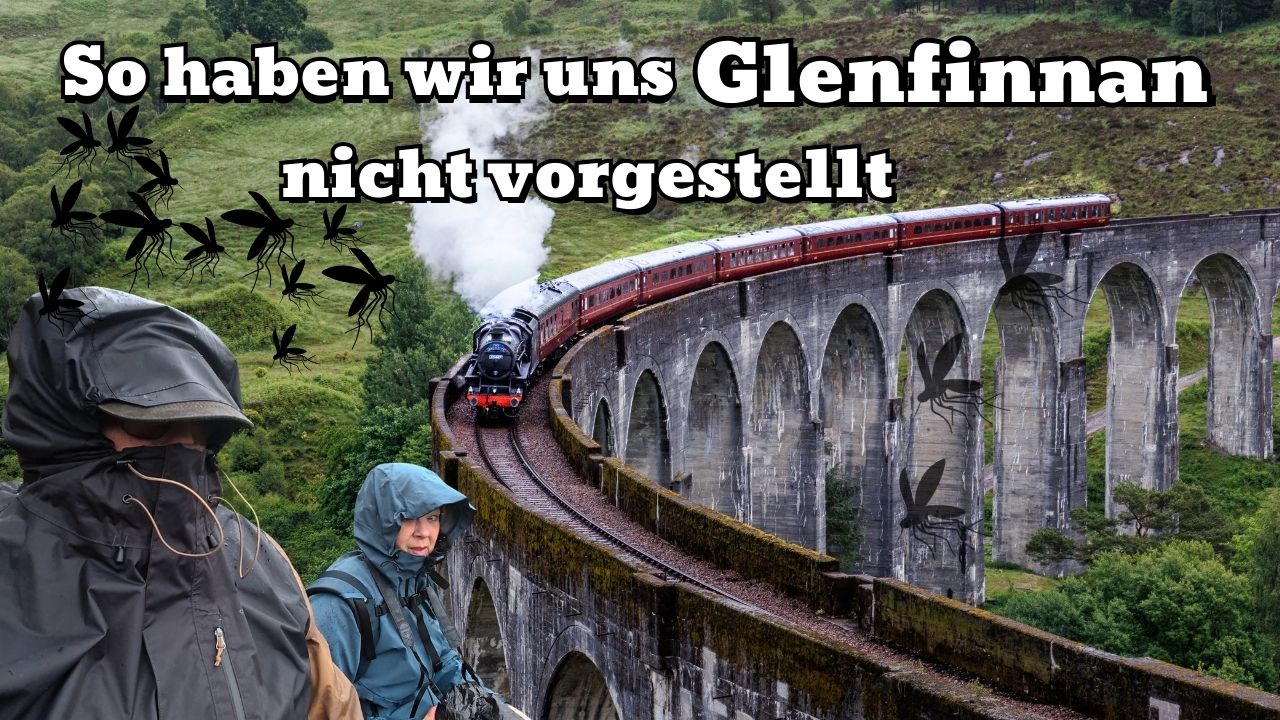 Thumbnail zu Teil 7 unserer Wohnmobilreise durch Schottland: Glenfinnan Viadukt mit Hogwarts Express und Mückenplage.