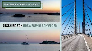 Abendstimmung in Norwegen mit Segelboot und Brücke beim Abschied von Norwegen und Schweden