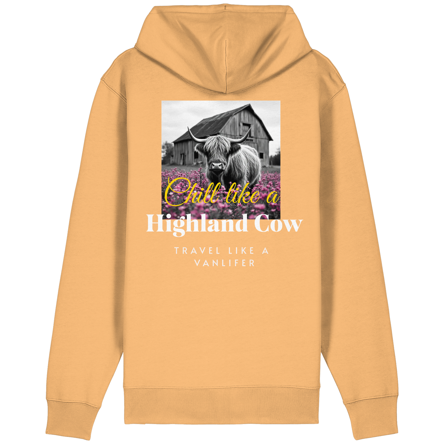 Chill like a Highland Cow – Bio Zipper Hoodie (Unisex, Rückendruck)