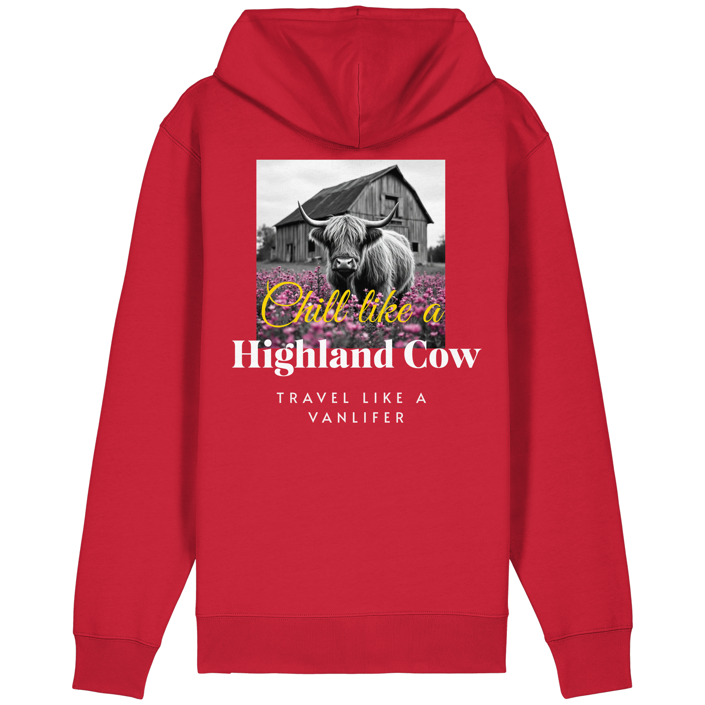 Chill like a Highland Cow – Bio Zipper Hoodie (Unisex, Rückendruck)