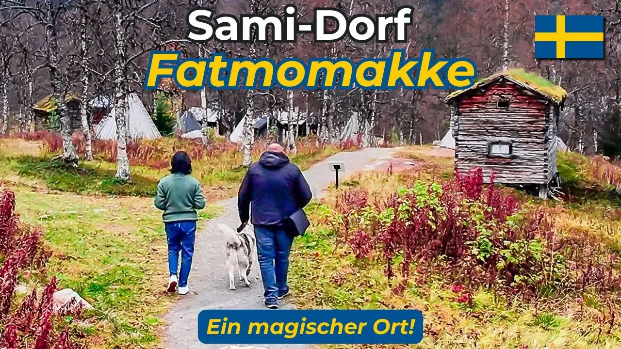 YouTube Thumbnail: Besuch im Sami-Dorf Fatmomakke in Schweden – traditionelles Dorf und magischer Ort im Herbst

