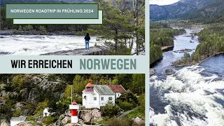 Ankunft in Norwegen während eines Roadtrips im Frühling 2024 mit Fluss, Wasserfällen und Landschaft